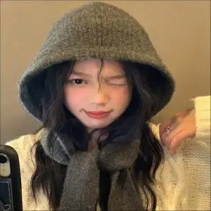 [패션] 귀여운 니트 페이크 후드 바라클라바 여자 보넷햇