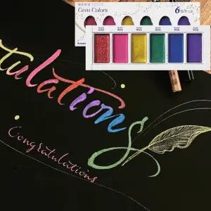 쿠레타케 지그 고체물감 GANSAI TAMBI 6색-Gem Color수입 수채화 그리기 비비드 고체익 익물감 용품