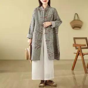 여성용 하프 봄 빈티지 재킷 린넨마 면마 코트 버클 가오리핏 MACHI1