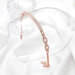 체인팔찌 로즈골드 큐빅 스틱 바 앵글 체인 패션 팔찌 14kgp