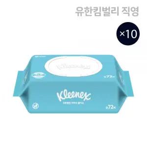 크리넥스 캡형 물티슈 수앤수 코튼클린 대용량 72매 10EA MNS