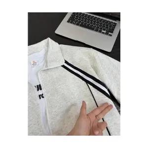 남자맨투맨티 스트라이프 카디건 가을 스포츠 커플 칼라 야구점퍼 ible3