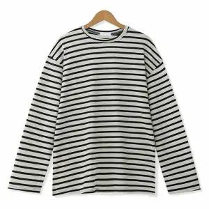 [하프클럽/엠엔씨]베이직 스트라이프 오버핏긴팔티 (MDIT186SM)