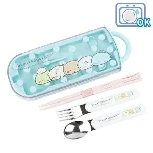 (산엑스) 스밋코구라시20 슬라이드 트리오세트스푼포크 어린이집 아동 스텐 스테인레스 케이스 유아 캐릭터