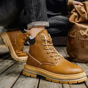남성 깔끔한 클래식 스타일 스트릿 패션 논슬립 아웃솔 슈즈 워커남자부츠 겨울 방한운동화 소가죽 털스니