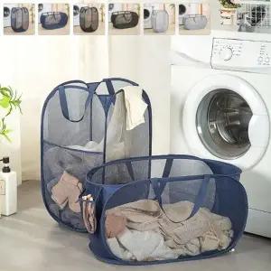다용도 메쉬 빨래 바구니 접이식 이동식 빨래 바구니 세탁물 욕실
