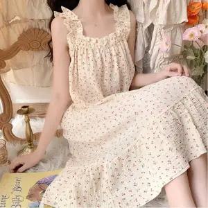 홈웨어 잠옷 시원한 원피스 여름 민소매 체리 롱 여자