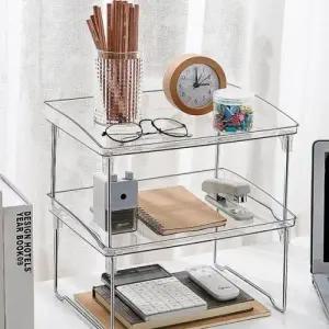 ( )접이식 투명 아크릴 선반 책상 화장품 주방 수납 적층 진열대