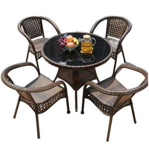 야외 라탄테이블 스 티테이블 발코니 테이블 야외테이블세트 루프탑 2의자 90cm 둥근테이블