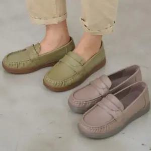 여자 봄 가을 데일리 편안한 소가죽 플랫 슈즈