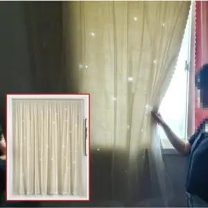 베이지 150x100 붙이는 무타공 창문 이중커튼 커텐 별모양 타공 찍찍이작은방 중문 밝은암막 간편설치 는커