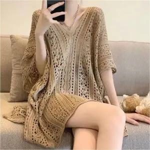 원피스 여성 망사니트 그물 커버업 비치웨어 휴양지 여름 3색