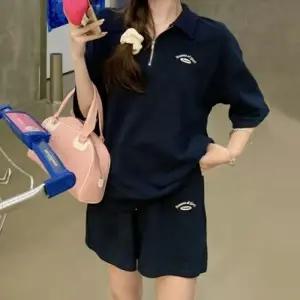 ( )여성 여름 트레이닝복 반팔 반바지 상하 세트 네이비