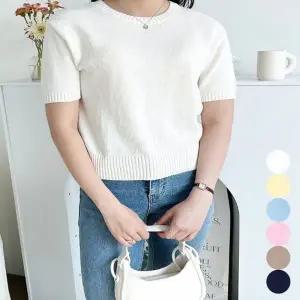 여성 스웨터 반소매 반팔 니트 라운드 티셔츠 여름