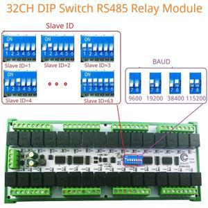 설치 용이 DIN 레일 박스 매개변수 DIP 스위치 릴레이 모듈 DC 12V 24V 20A 32CH 모드버스 RTU RS485