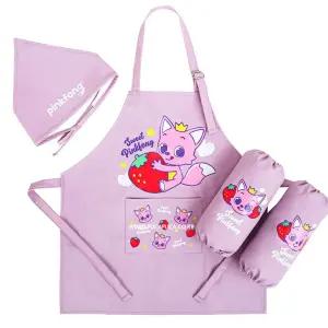 핑크퐁 베리 앞치마 토시 두건 3종세트미술가운 요리 유치원 어린이집 전신 유아 아동