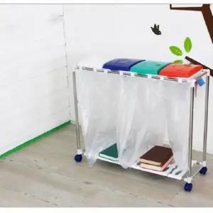 ( )가정용 분리수거함 4단 봉투함 재활용 쓰레기통 분리수거대 이동식 정리함
