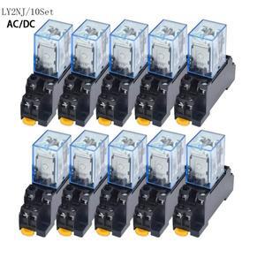 10Pcs 릴레이 LY2NJ DC12V AC110V AC220V 소형 10A 8 핀 코일 DPDT 소켓 베이스 포함