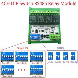 4CH DC 12V 24V Modbus RTU RS485 DO 릴레이 모듈 DIN BOX가  DIP 스위치 설정 매개변수