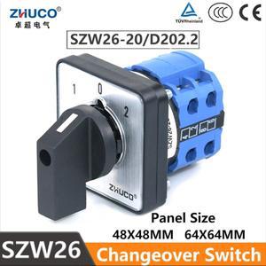 ZHUCO SZW26LW26-20 Ith 20A Ui 660V 2극 8 나사 3 위치 64X64 48X48mm 패널 전송 ON OFF 전환 캠