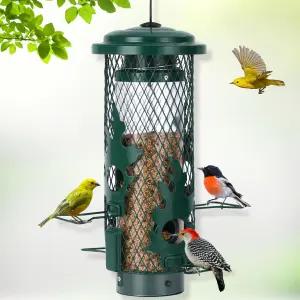 야외용 Gbekery 다람쥐 방지 새 모이통 작은 새를 위한 중력 보호 기능이 있는 외부용 금속 메쉬 내후성 및