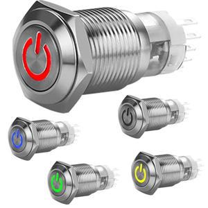 금속 ONOFF 스위치 방수 LED 전원 푸시 버튼 자동차 순간 1NO 1NC 레드 블루 12mm 12V