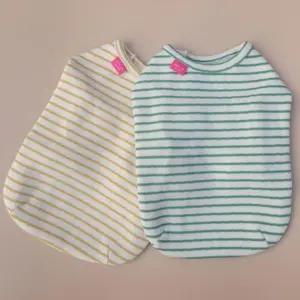 강아지 스트라이프 고급 티셔츠 옐로우 1P 봄가을 외출옷