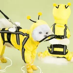 강아지 꿀벌 베이직 후드 올인원 우비 1P 장마 모자 레인코트