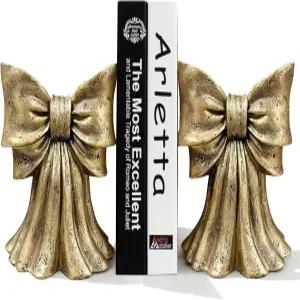 빈티지 골드 보우 북엔드 대형 및 도서용 헤비 듀티 2종 세트 선반용 장식용 책상 홈 오피스 클래식 장식