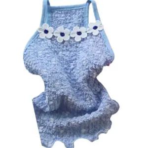 강아지 팝업 안심 꽃무늬 끈나시티 블루 2XL 1P 티셔츠