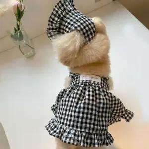 체크 강아지 에센셜 원피스 모자 구성 1P 프릴 나시 치마