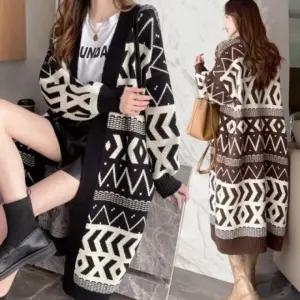 패션스타일 외출 다양한 나들이 패턴 패션 롱 여성 가디건 노버튼 출퇴근