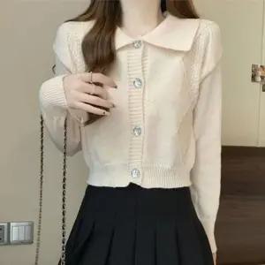 패션스타일 아가일 카라 가디건 크롭 여성 패턴 디자인