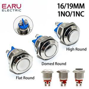 1619mm 1NO 1NC 플랫 헤드 방수 순간 재설정 금속 푸시 버튼 스위치 나사 고정 터미널 자동차 엔진 초인종
