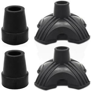 도란미 1/2', 3/4', 7/8' 워킹 지팡이 팁 4팩 세트, 블랙 고무 팁의 미끄럼 방지 쿼드 교체, 헤비 듀티 스틱 베이스, 안정성 목발용