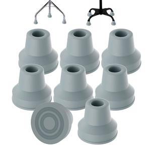 MFE 쿼드 지팡이 팁(8개 세트) - 헤비 듀티 1/2인치 교체 고무 발 회색 부착 베이스 그립 여성, 남성, 노인용 보행 및 스탠드 스틱용 내구성 액세서리