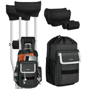 Ytonet 5 PCS 목발 패드, 가방 및 핸드 그립, 겨드랑이 패드 2개와 미끄럼 방지 그립 2개, 표준 목발용 반사 스트립이 있는 대형 방수 경량 액세서리 보관 파우치(블랙) 포함