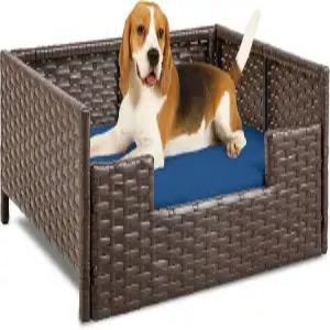 이타홈 라탄 강아지 소파 침대 쿠션 위커 펫 대형 중형 소형견 고양이를 위한 실내 야외 물 영향 없음