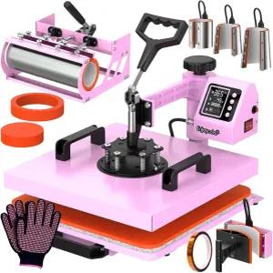 프로 15x15 열 프레스 30 OZ 텀블러 부착 티셔츠용 8in1 콤보 유리 캔 머그 모자 접시(핑크)