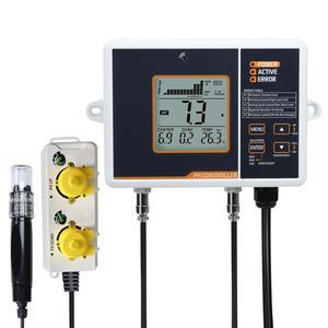 도징 펌프가 장착된 스마트 pH 컨트롤러 - 듀얼 릴레이 출력, LCD 디스플레이, 온도 보정, 자동 데이터 로깅, 수경 재배, 수족관, 실내 재배용