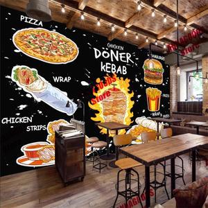 사용자 정의 텍스트 음식 3D 미국 패스트 푸드 벽화 벽지 치킨 Doner 케밥 스낵 바 레스토랑 산업 장식 벽
