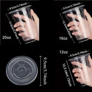 50 세트 12/16/20온스 투명 테이프로 덮인 일회용 플라스틱 컵 커피 주스 피크닉 모임용