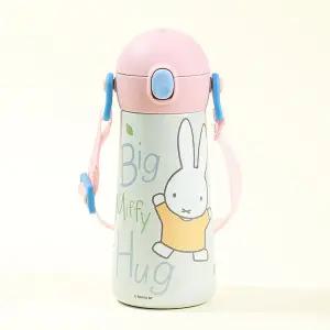 미피 몰리 원터치 어깨끈 이중스텐 물통 460ml아동식기 이유 물병 소풍 휴대용 빨대