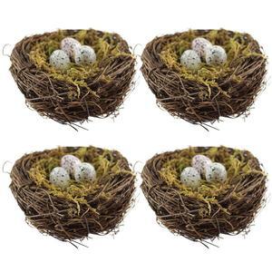 YEUQWJ 인공 새 둥지, 4PCS 공예 수제 천연 이스터 둥지 라탄 정원 홈 파티 부활절 장식에는 알 12개와 이끼 4팩이 들어 있습니다