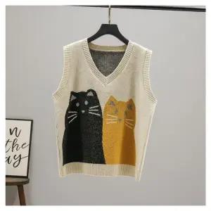 EAMT 여자 니트조끼 니트 조끼 봄가을 아우터 스웨터 캐릭터 브이넥 오버핏 YJ3