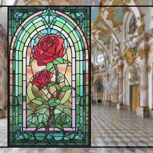 빈티지 서리로 덥은 투명 창 스티커 장미 그림 정적 집착 유리 필름 욕실 발코니 입구 예술 개인 정보 보