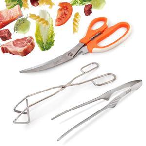 COELO 다목적 주방 3개 헤비 식기세척기 음식 오븐 핀셋 스테인리스 안전 샐러드 바비큐 캠핑 조리기구 파인 그릴 듀티 고기 뷔페 도구 스틸 가위 집게