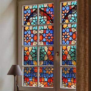 유럽 스타일 레트로 교회 스테인드 글라스 필름, 프로스트 사생활 창문 홈 장식, 자체 접착 유리 스티커