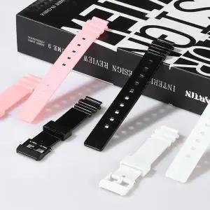호환  카시오 LRW-200H 여성용 볼록 송진 실리콘 스트랩 광택 블랙 화이트 핑크 스포츠 방수 시계 밴드 팔