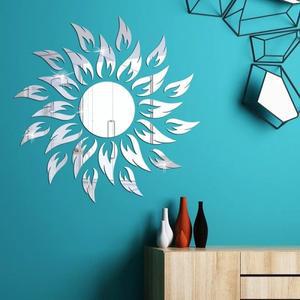 태양 꽃 벽 스티커 아크릴 거울 자체 접착 반사 데칼 벽화 벽지, TV 배경 아트 홈 장식